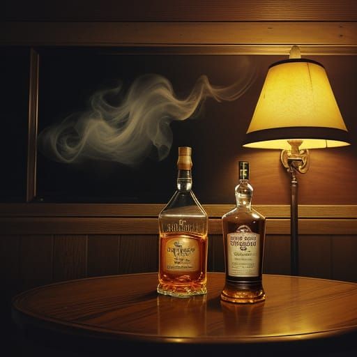 Vintage Whiskey Bottle in Retro Surrealism
