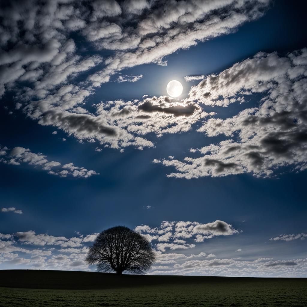 Full Moon Shines in Dark Blue English Night