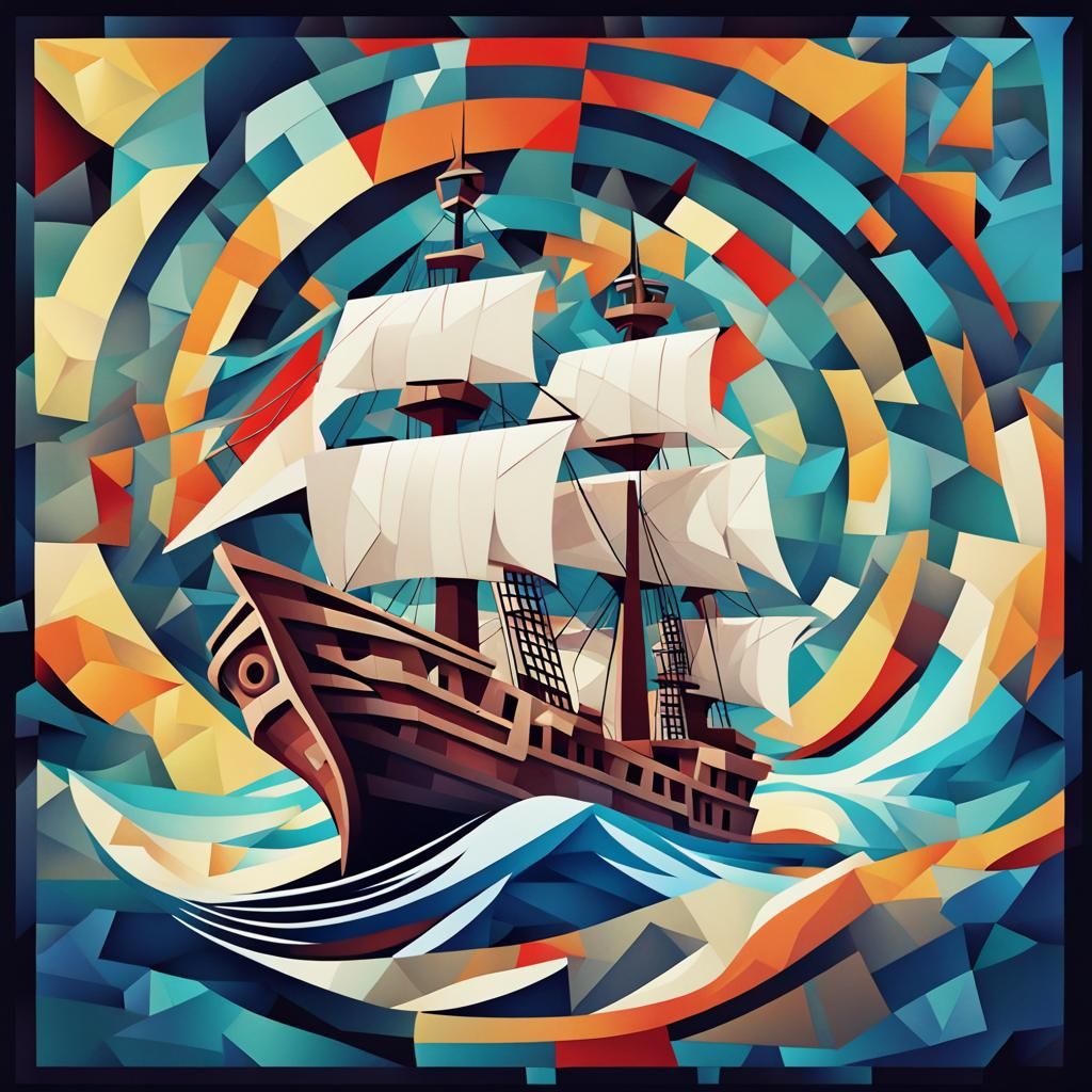 Kraken and Pirate Ship in Space Mosaic