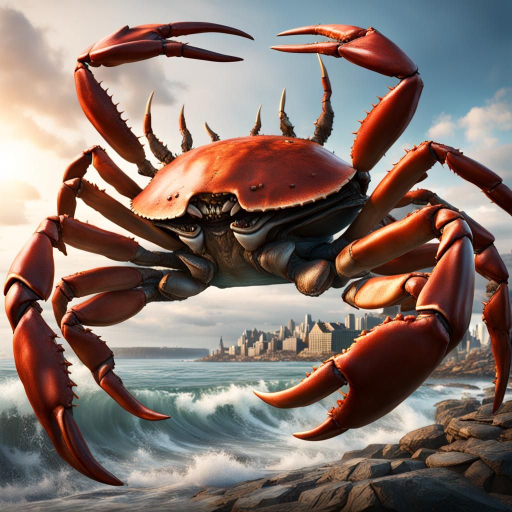 Giant Sea Crab Attack on Coastal City