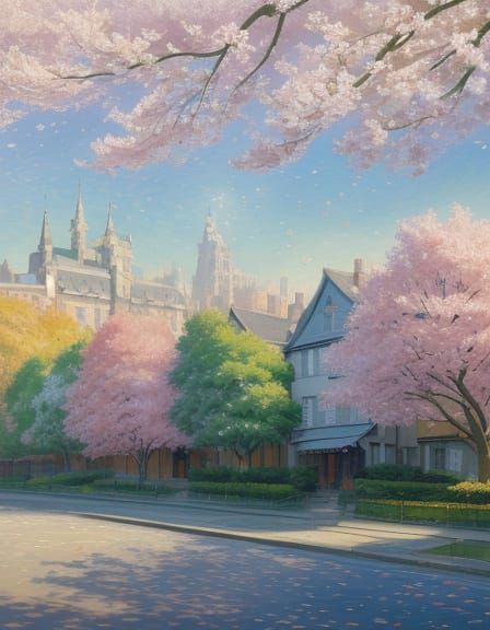 Springtime Cityscape in Neo-Impressionist Style