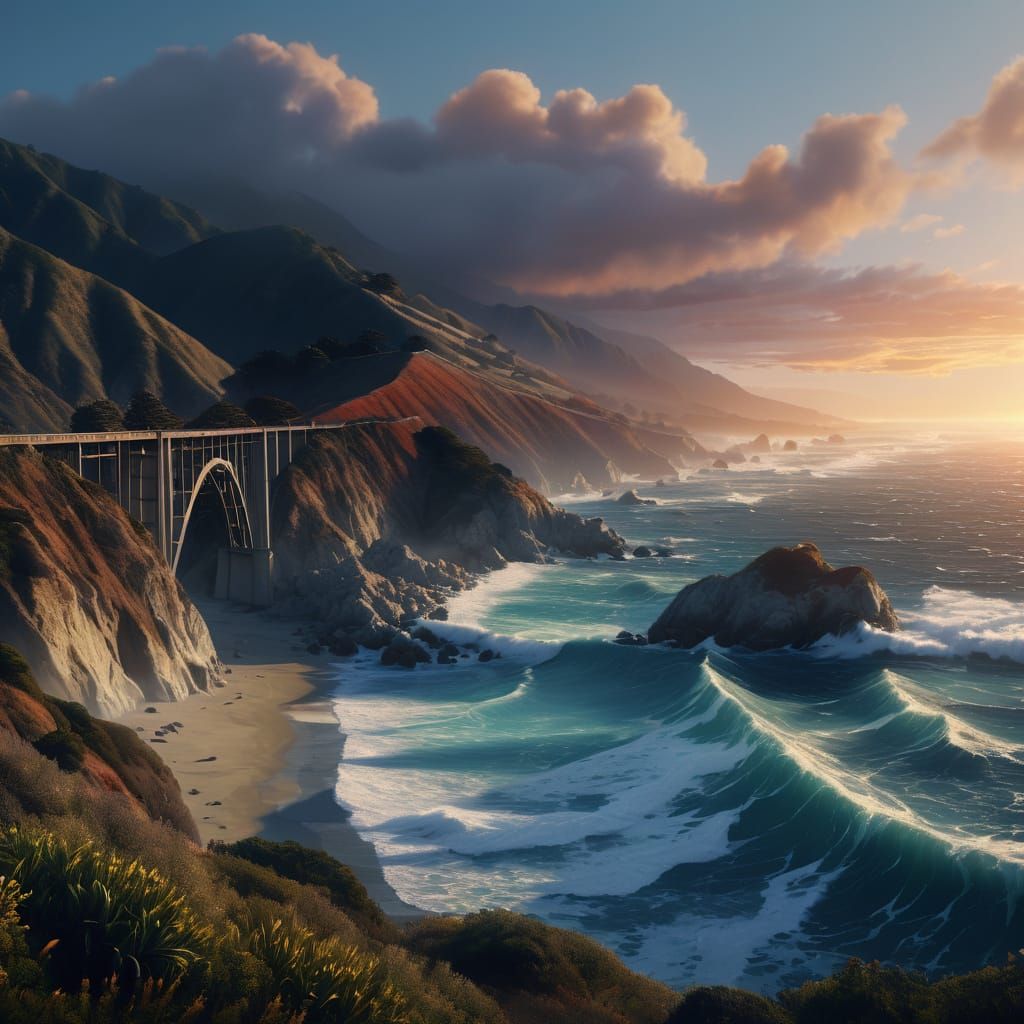 Big Sur Sunset Overlook Digital Matte Painting