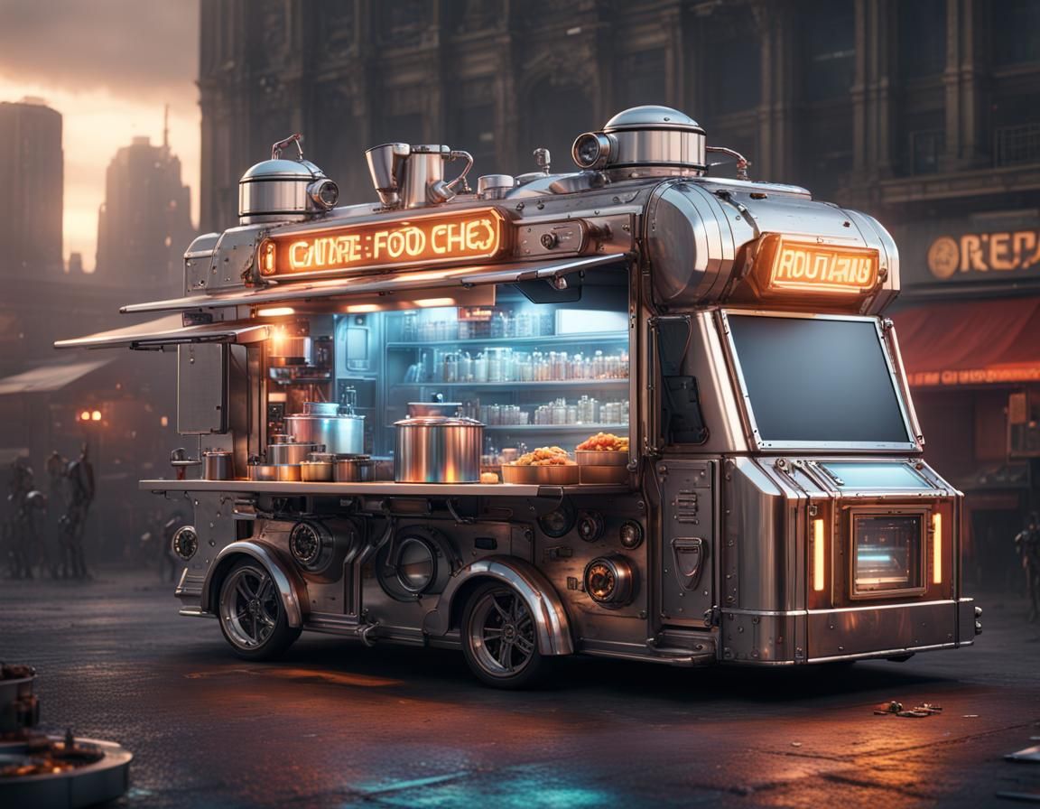 Futuristic Tech-Enhanced Food Trucks with Robot Chefs