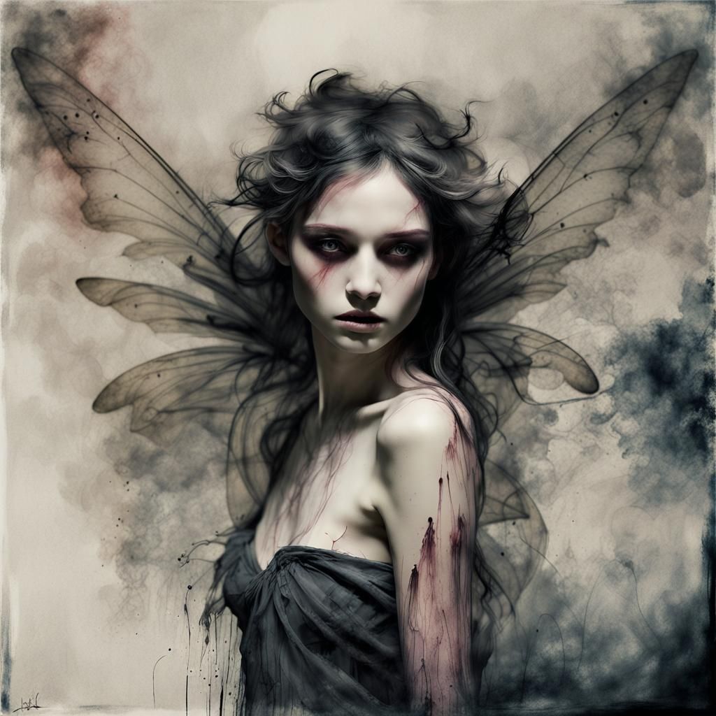 Ethereal Fairy with Blood Moon, Impressionistic Style