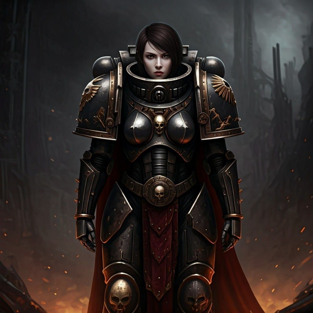 Female Space Marine in Power Armor, Warhammer 40k Style