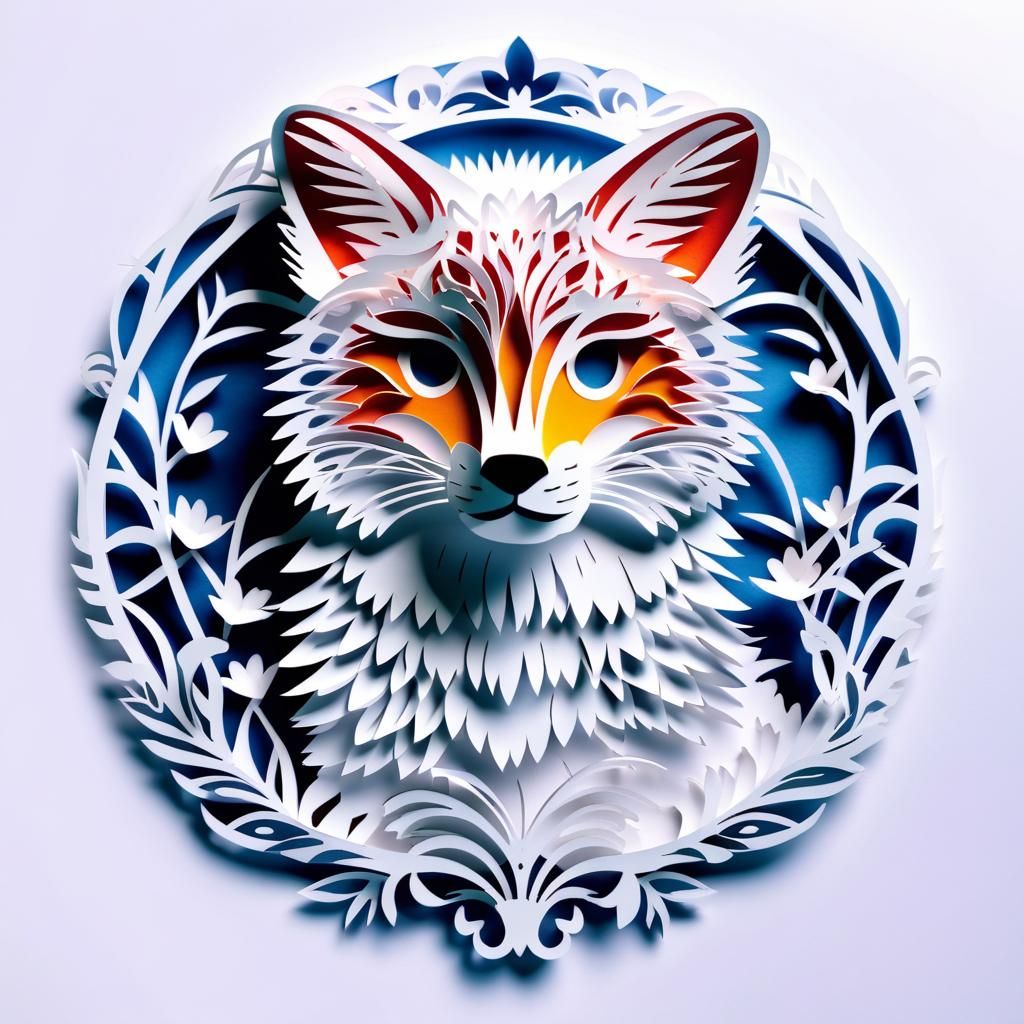 Kirigami Papercut Fox in Chiseled Paper Style