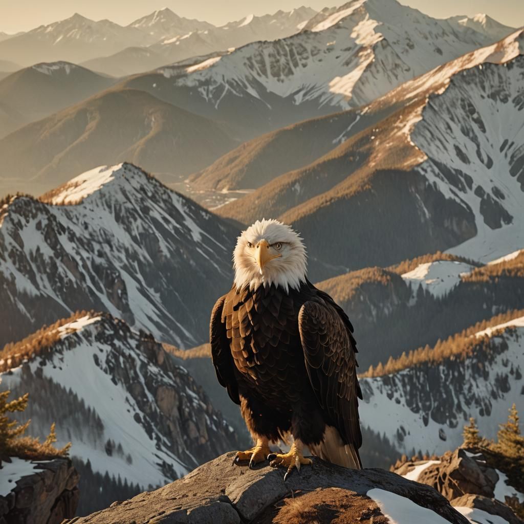 Bald Eagle on Mountain: Cinematic Golden Hour