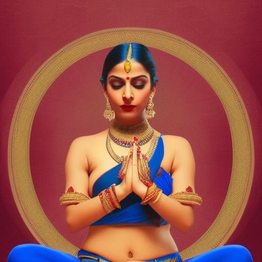 Beautiful Indian Woman in Lotus Pose: Digital Art