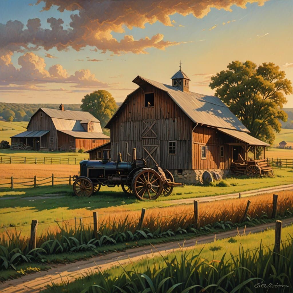 Idyllic Amish Farmstead in Indiana, Captured in Oil Painting...