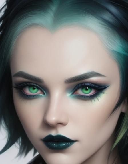 Gothic Slytherin Young lady with green hair.