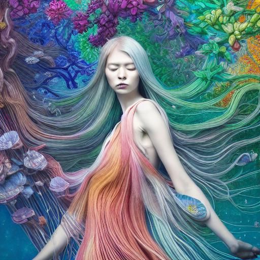 Rainbow-Human Hybrid in Vine Network, Fashion Magazine Art