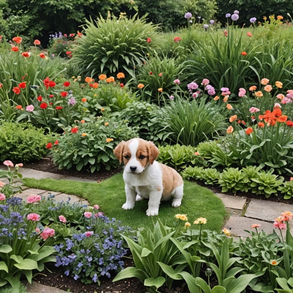 Adorable Puppy Enjoying a Sunny Garden