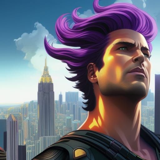 Violet-Haired Demigod in Digital Armor Concept Art