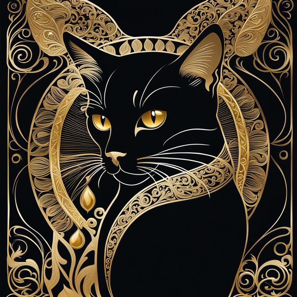 Elegant Art Deco Cat with Gold Highlights