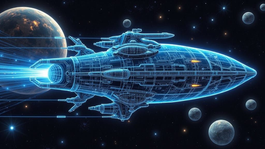 <lora:Holographix:1.0>  3D Holographic Schematic of Starship...