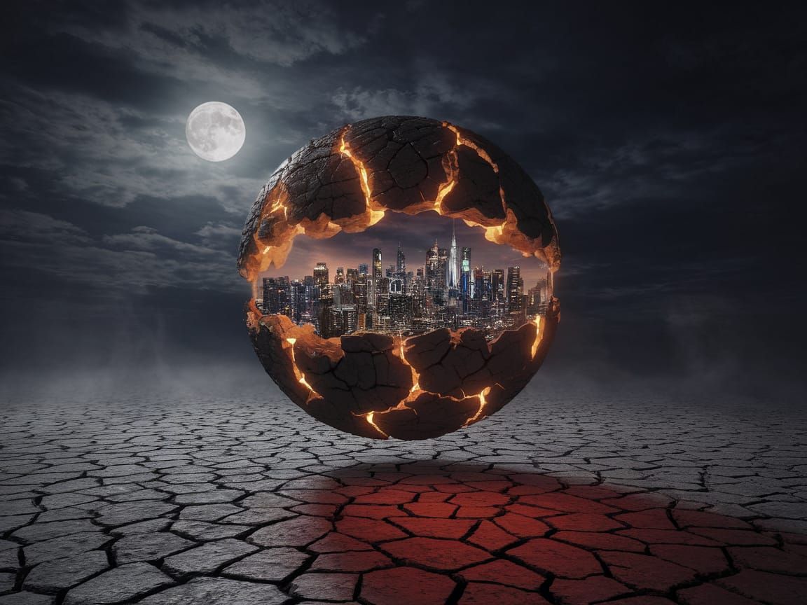 Surreal Futuristic Metropolis Under a Glowing Moon