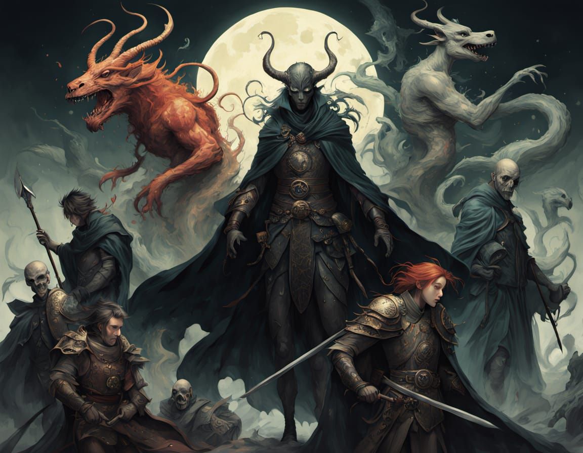 Epic Fantasy Battle Scene in Hypermaximalist Style