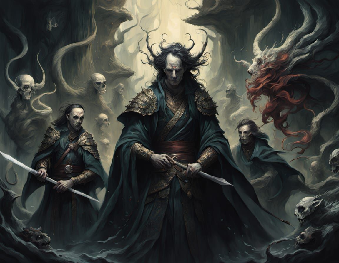 Epic Fantasy Confrontation in Vibrant Hypermaximalist Style