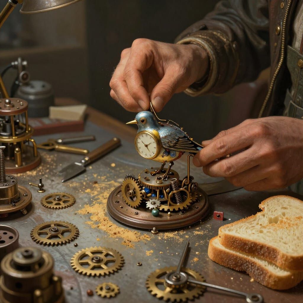 Steampunk Automaton Crafts Intricate Clockwork Bird