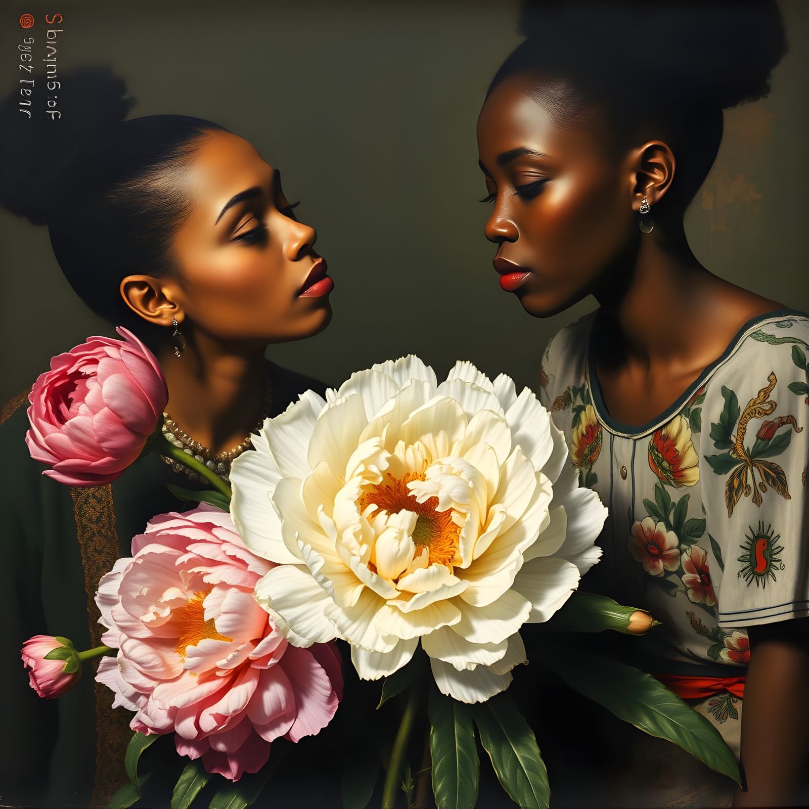 Poetic Realism Floral Scene with Esoteric Symbols