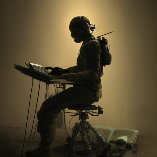 Cyberpunk Soldier Hacker in Moonlight