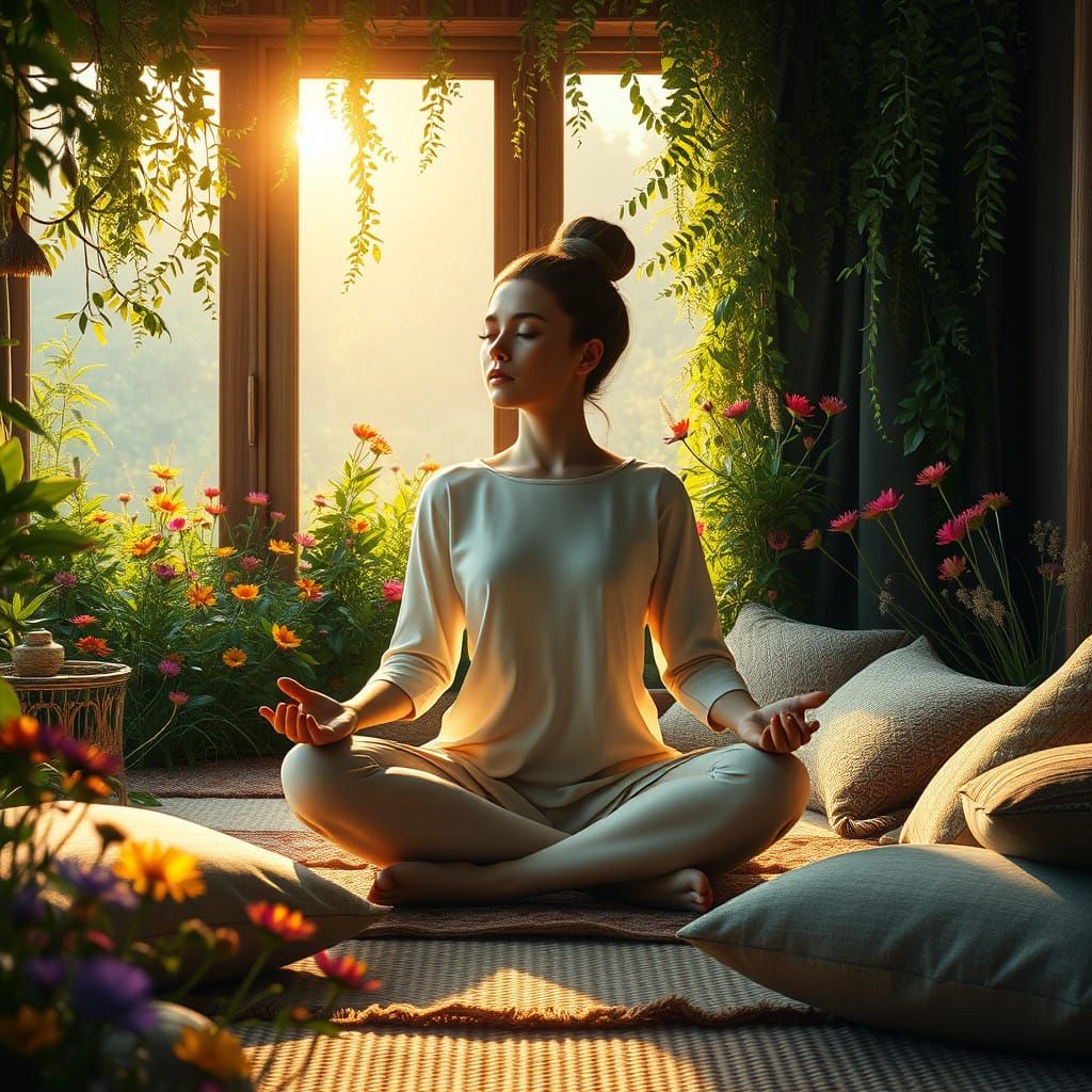 Peaceful Figure in Serene Nature Setting