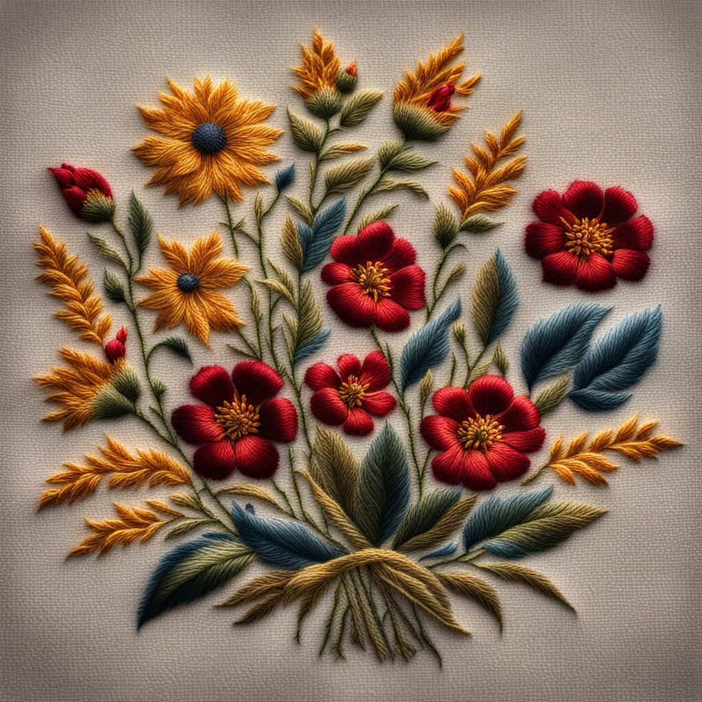 Hyperrealistic Embroidery Flowers in Cinematic Lighting