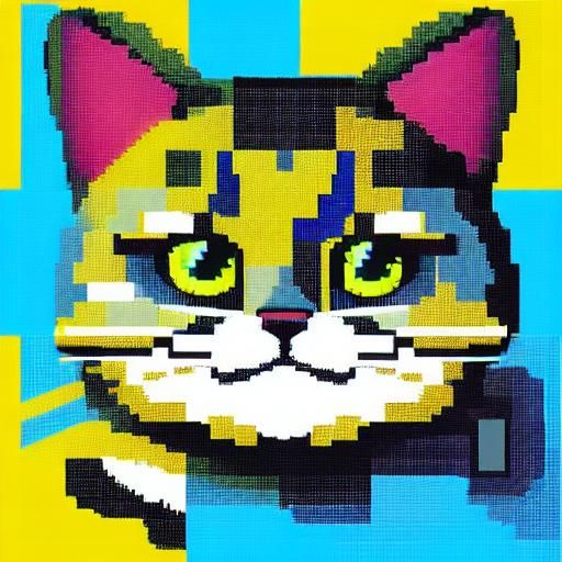 Retro 8-Bit Cat in Cubist Pixel Art