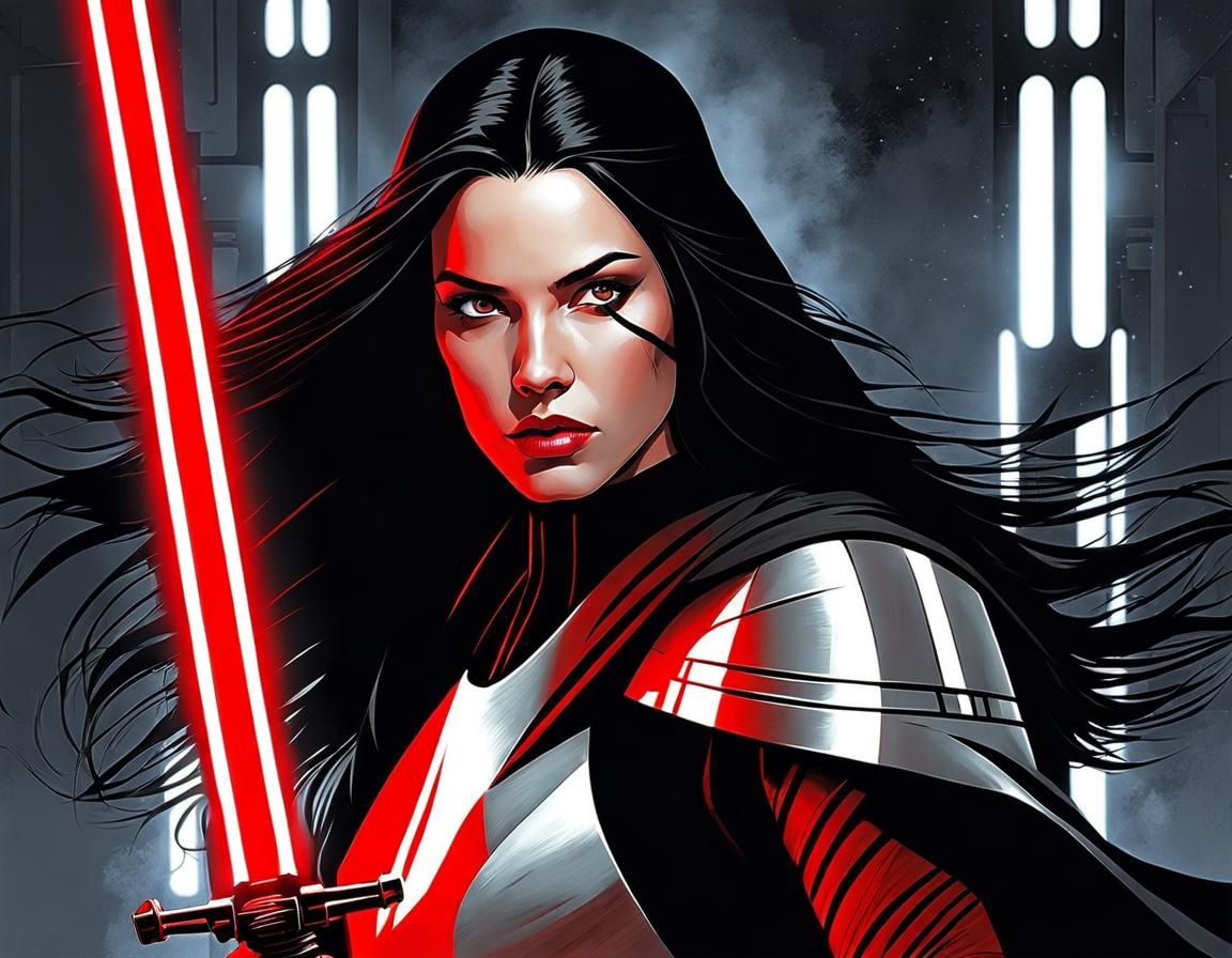 Sith Warrior Woman in Sci-Fi Starship Scene