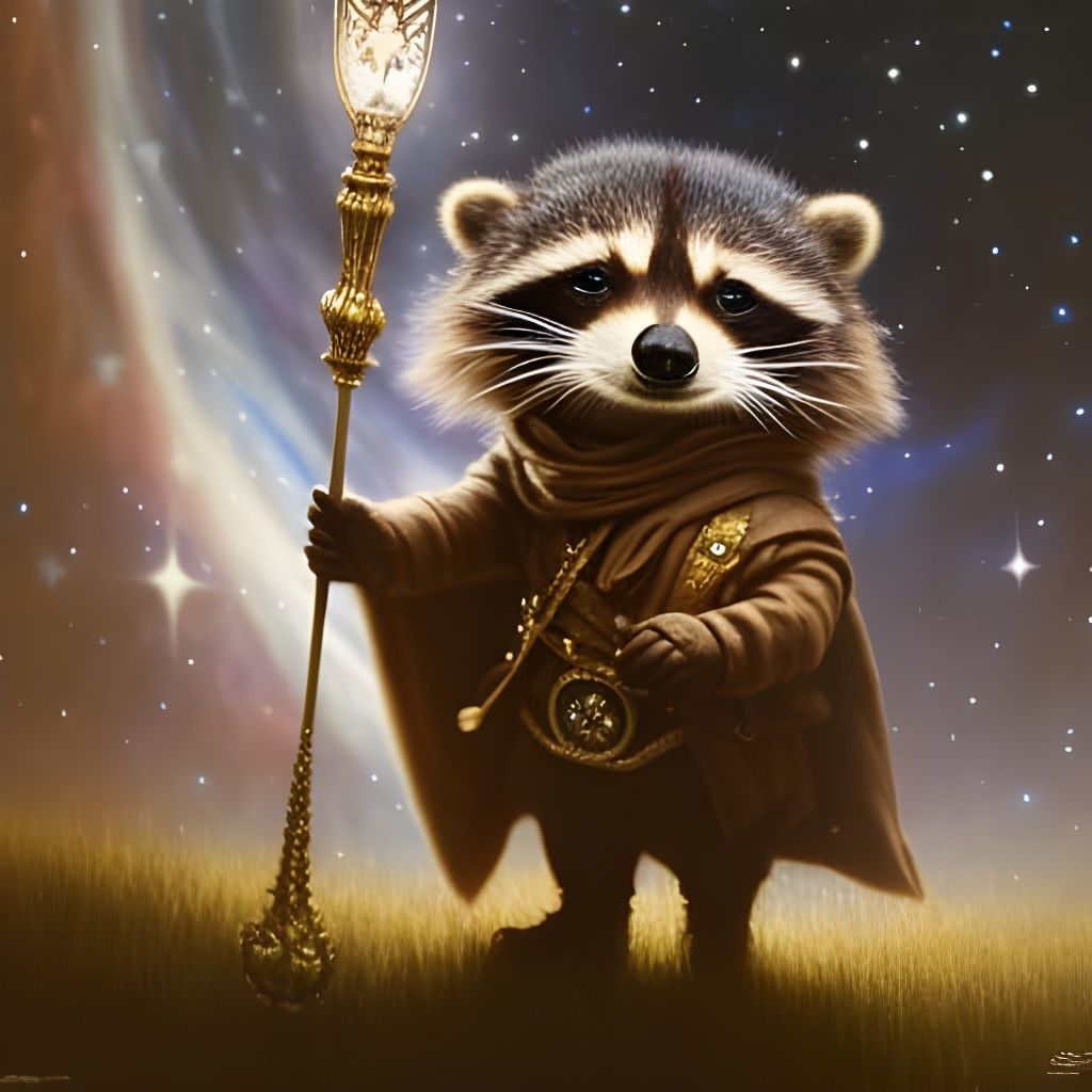 Wizard Raccoon Portrait in Starry Night Sky