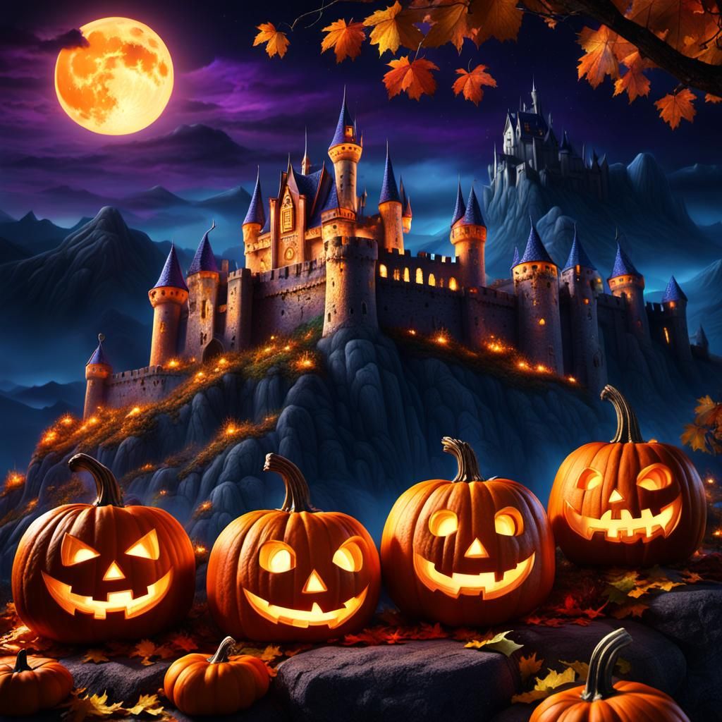 Mystical Pumpkins Glow in Fantasy Landscape