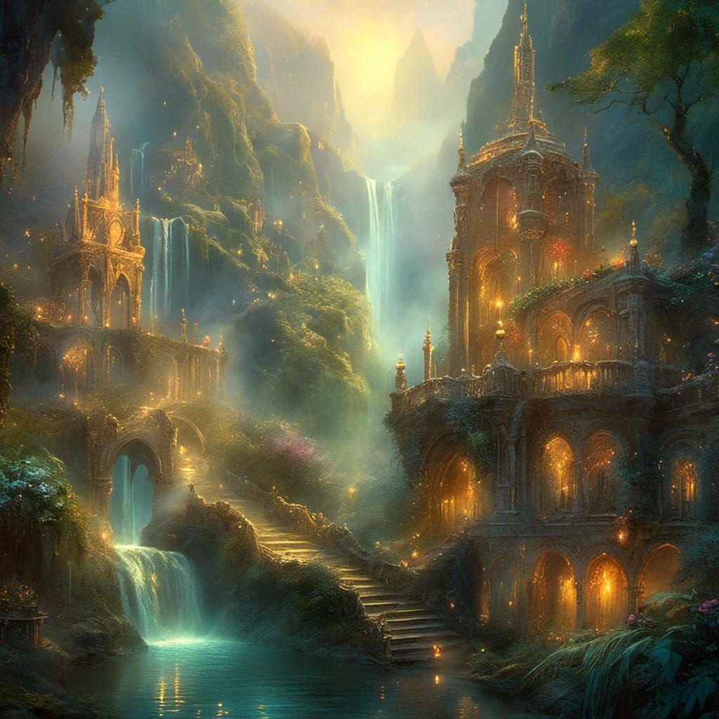 Magical Fairy Town in Lush Jungle Landscape