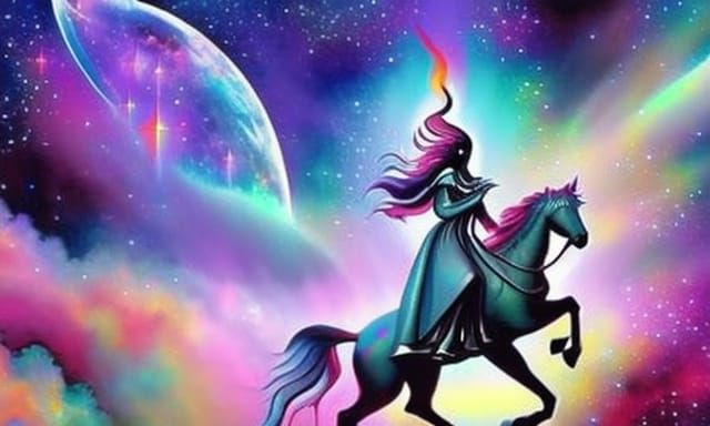 Astral Last Unicorn Rising: Holographic Cosmic Illustration