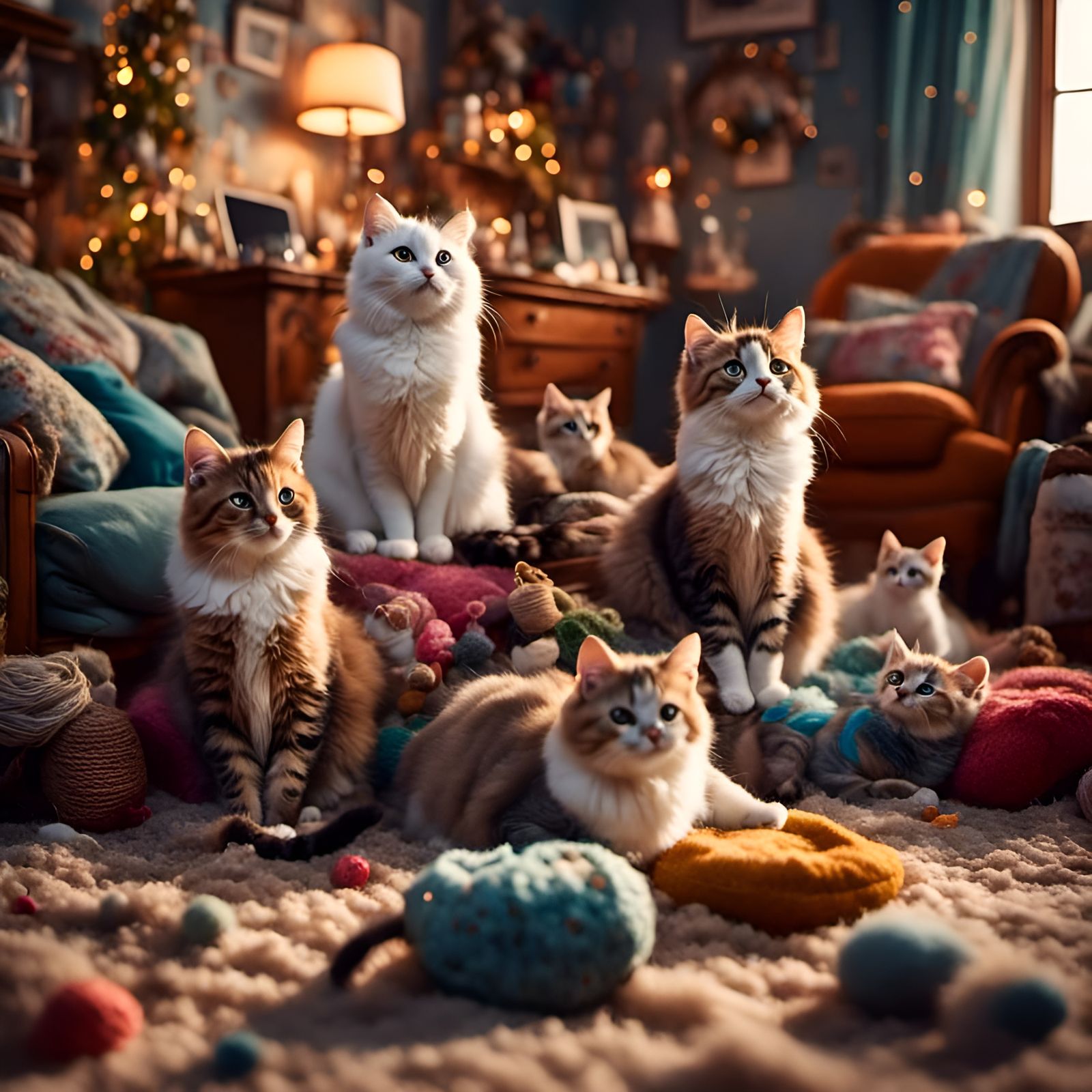 Cats Watch TV in 3D Rendered Style