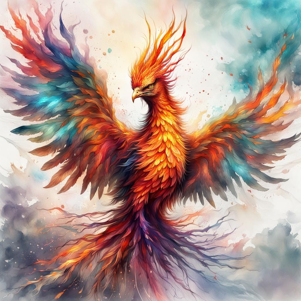 Fiery Phoenix Soaring in Vibrant Sky