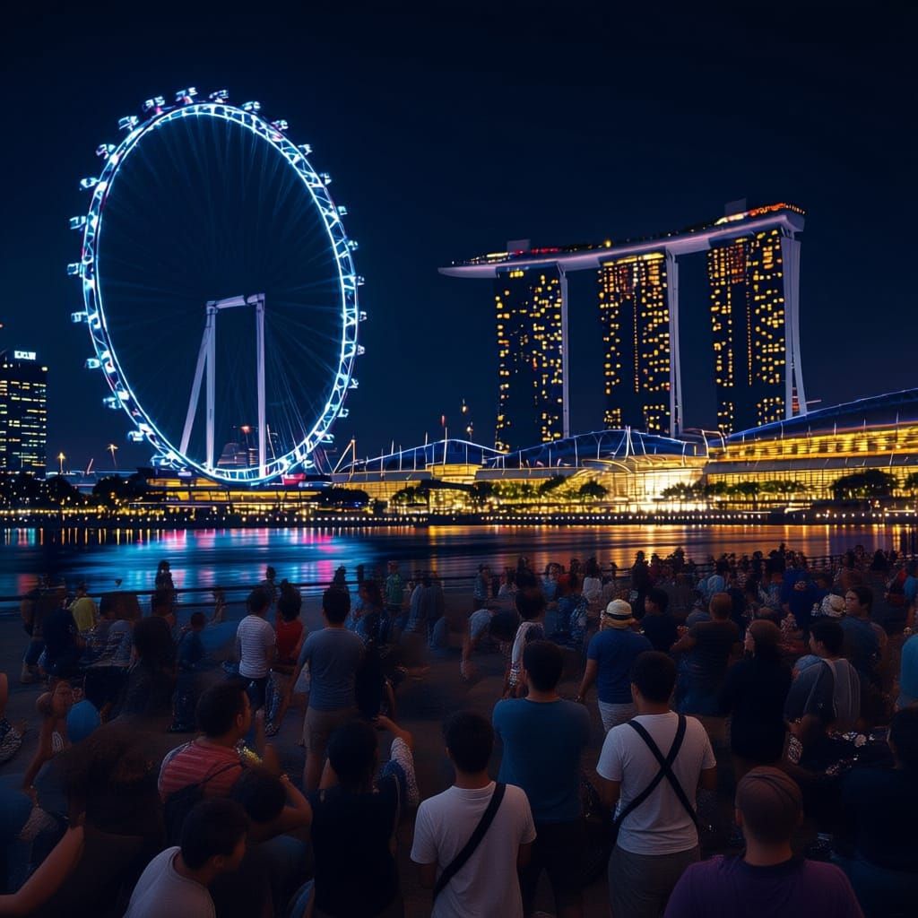 Nighttime Moto GP Racing with Singapore Skyline