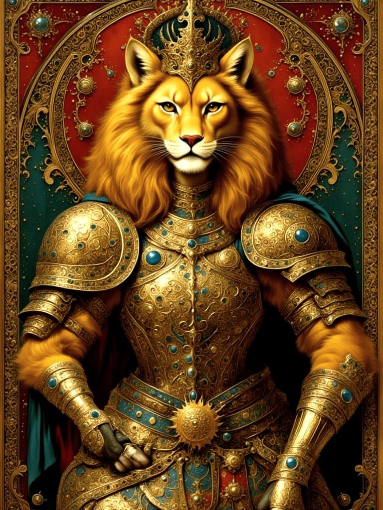 Khajiit Lionman in Medieval Illuminated Manuscript Style