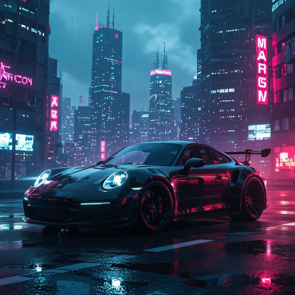 Dystopian Phonk Album Cover with Porsche 911
