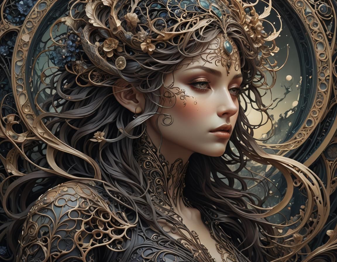 Surreal Dark Fantasy Figure in Art Nouveau Style