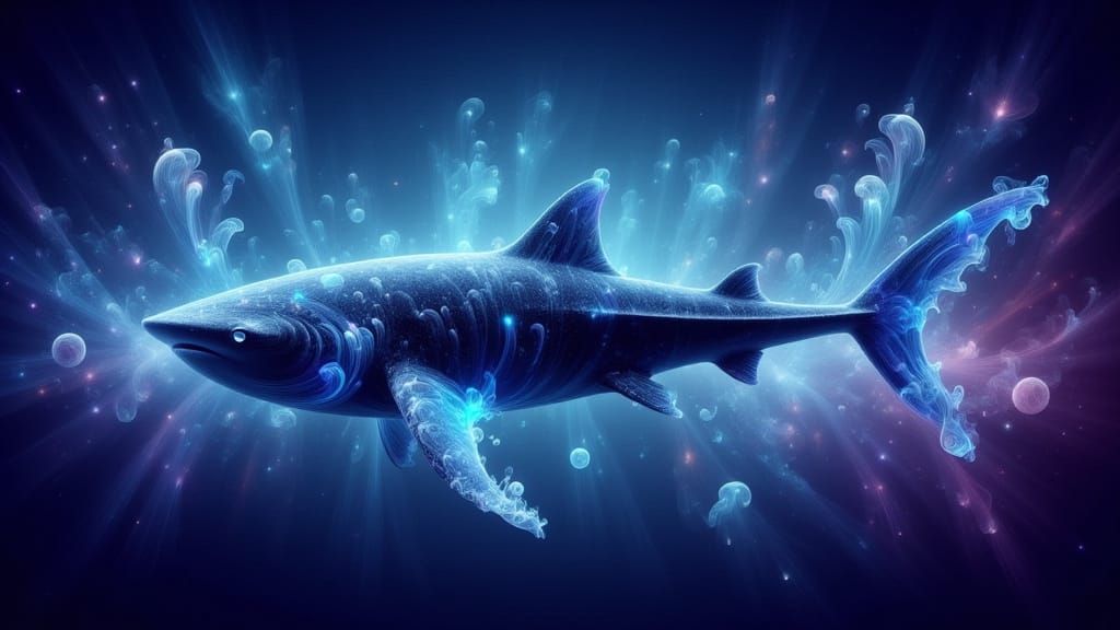 Cosmic Whale Shark in Vibrant, Electric Blue and Purple Grad...