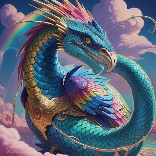 Rainbow Dragon Woman in Candy Art Style