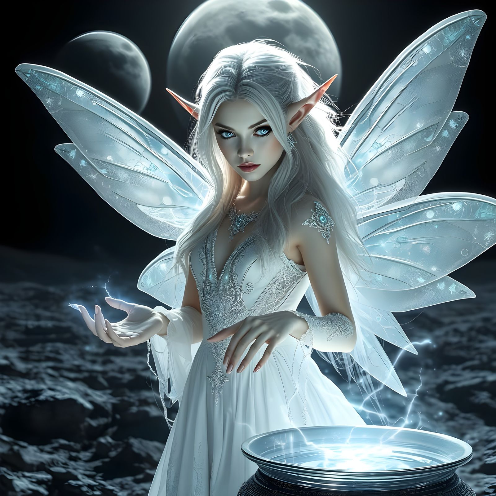 Ethereal White Fairy Radiates Lunar Magic in Luis Royo's Sty...