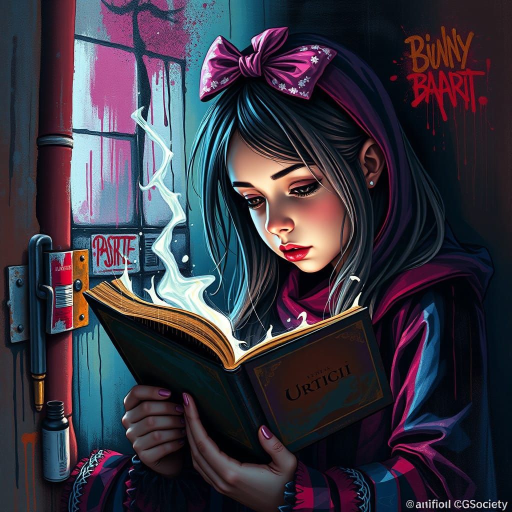 Girl Reading a Magical Book in a Mysterious Attic