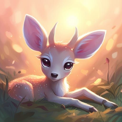 Cute Chibi Fawn with Tiny Horns: Anime Art