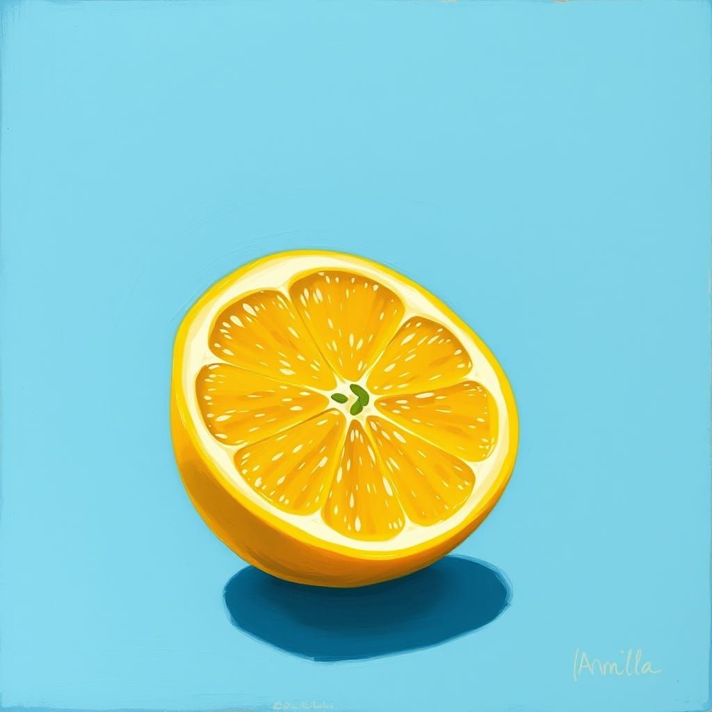 Vibrant Summer Lemon in Naive Art Style