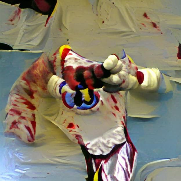 Terrifying Evil Clown with Bloody Gloves