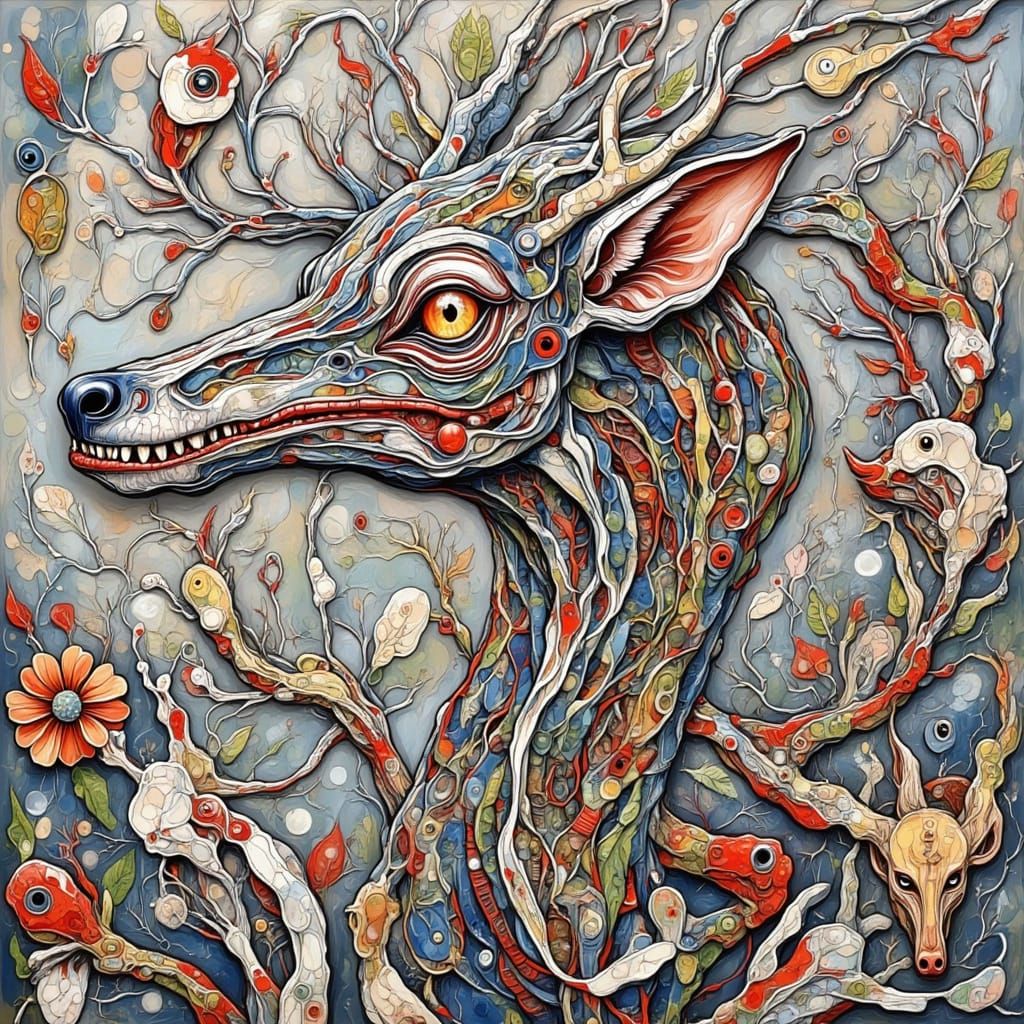 Hellhound Howling in Soft Winter Landscape