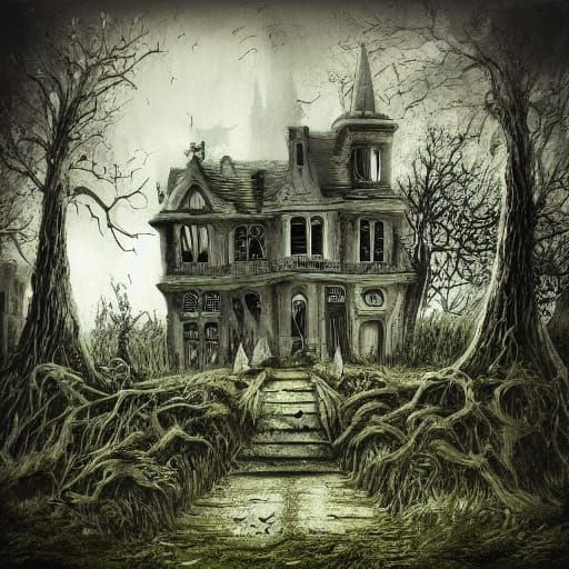 Eerie Concept Art: Tailless Cat at Haunted House