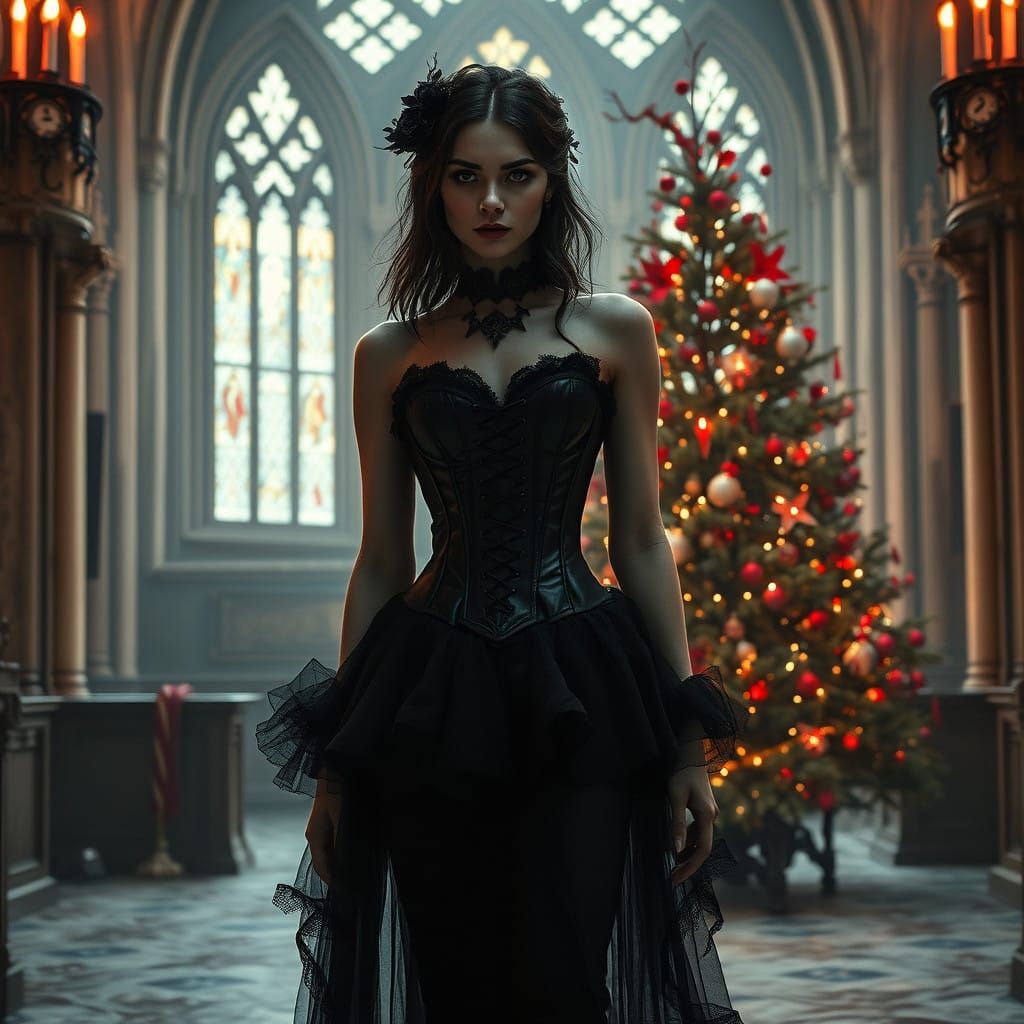 Mystical Gothic Christmas Elf in Ornate Church