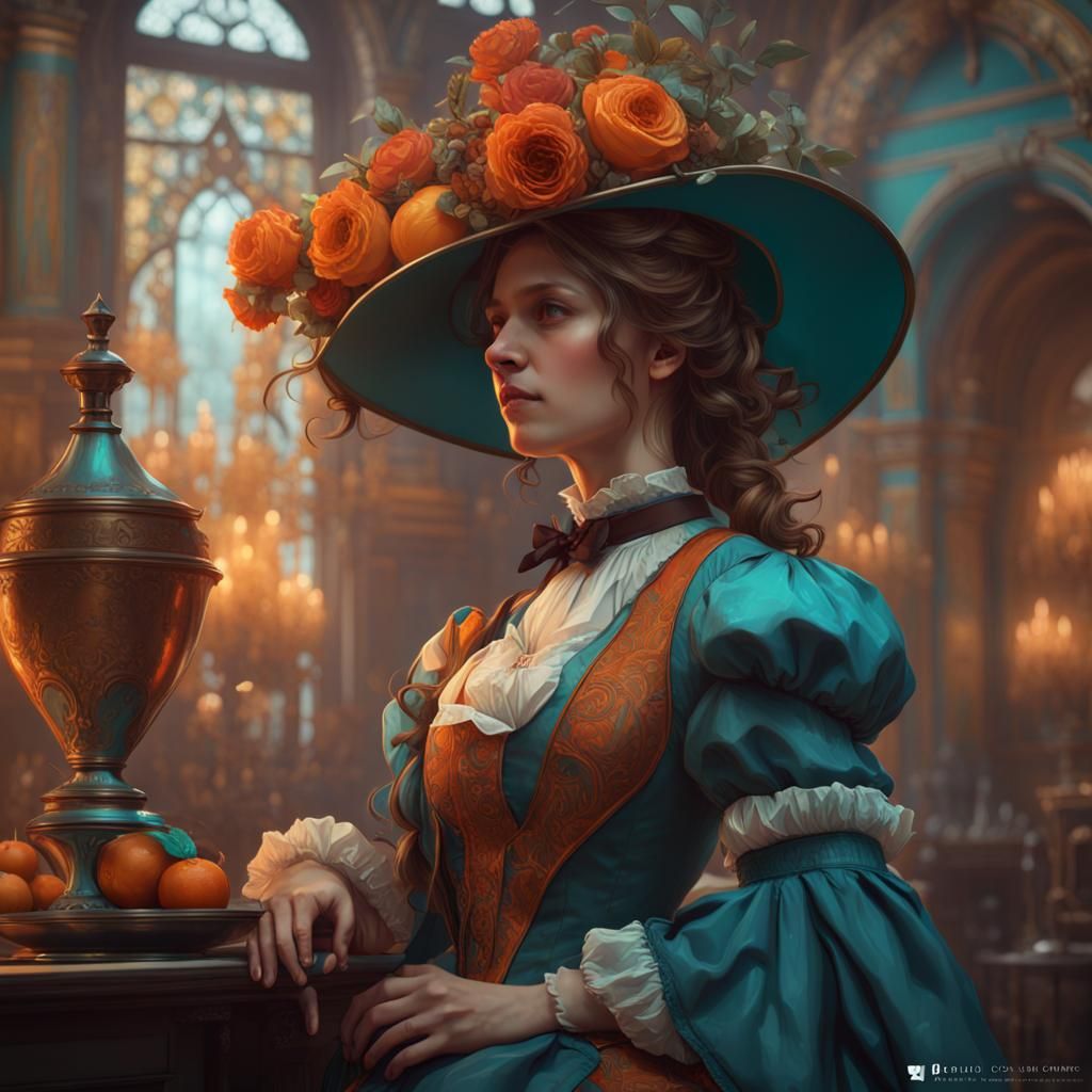 Victorian Girl Portrait in Art Nouveau Style